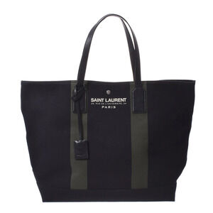 SAINT LAURENT Black Canvas Leather Tote Bag